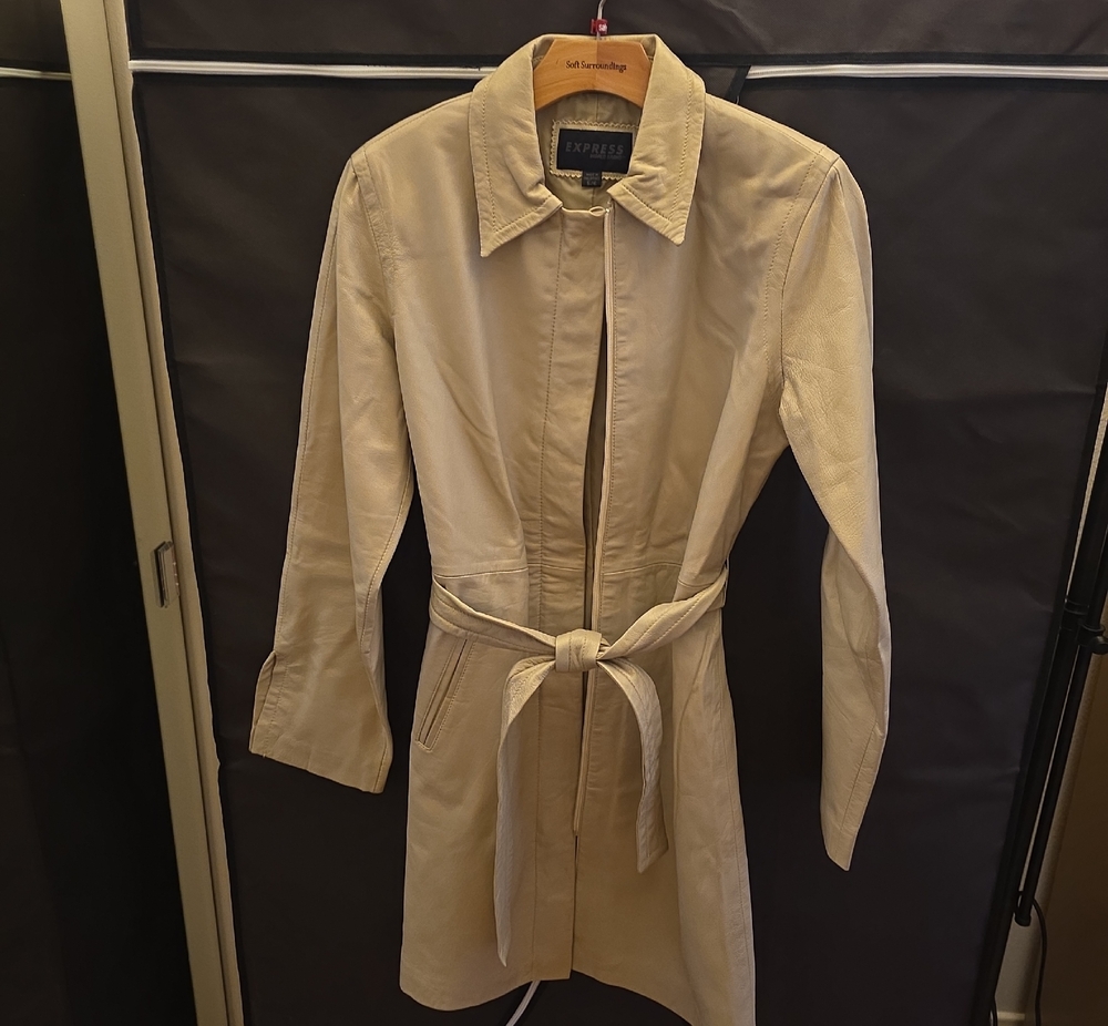 Express Beige Tie-Waist Trench Coat